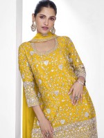 Corn Yellow Premium Chinon Silk Sharara Suit